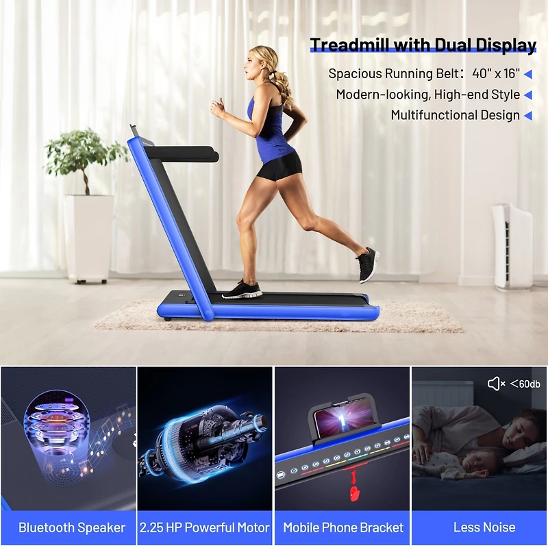2-in-1 Electric Motorized Folding Treadmill with Dual Display, Speaker & Compact Design for Home Workouts