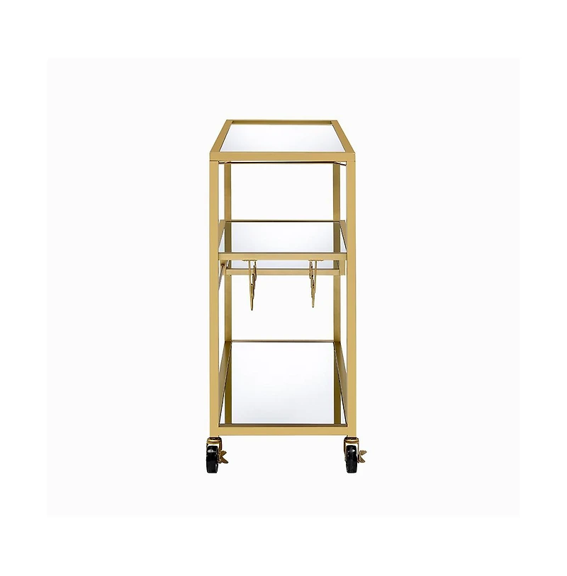 Modern Glass Bar Cart – 2-Tier Rolling Cart with Metal Frame for Entertaining