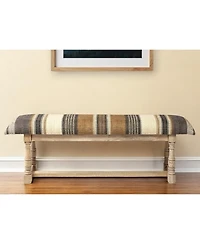 Striped Jute Upholstered Accent Bench for Living Room or Hallway