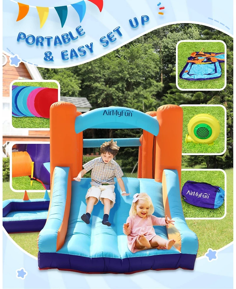 Ltmate Global Inc. Bounce House with Blower, Kids Inflatable Bouncy House with Slide, Jump Bouncy Castle with Ball Pit Pool, Basketball Hoop, Football