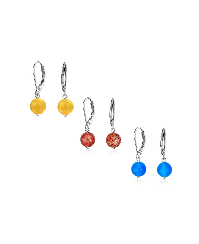 Bling Jewelry Set of 3 Sterling Silver Drop Earrings with Natural Stones Balls 8MM