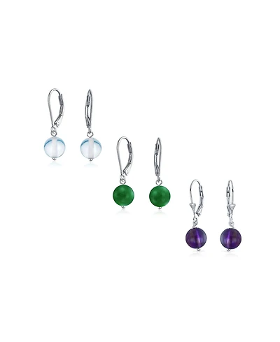 Bling Jewelry Set of 3 Sterling Silver Drop Earrings with Natural Stones Balls 8MM