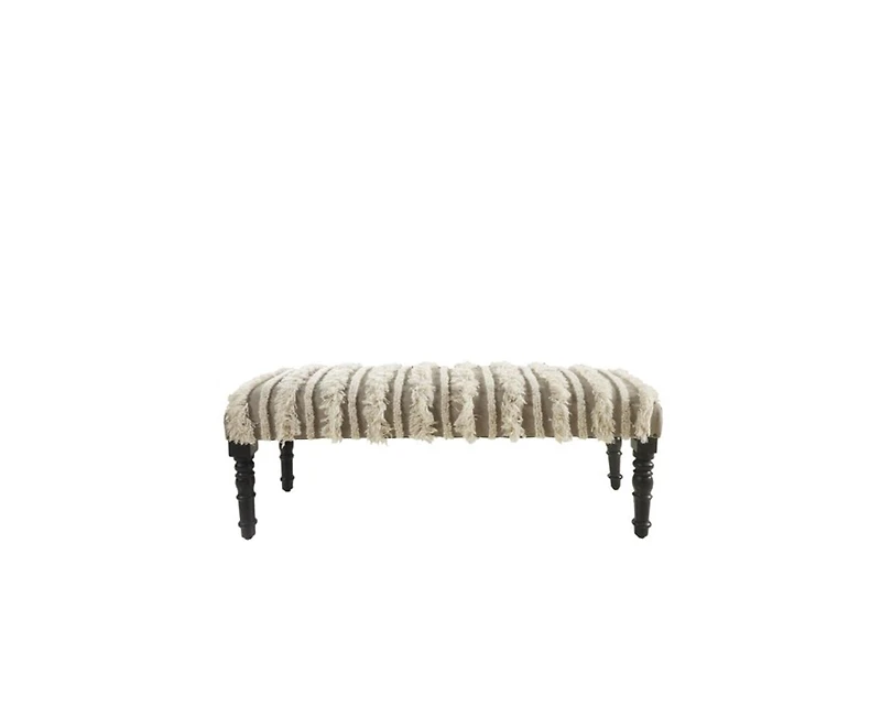 Modern Upholstered Bench with Black Legs and Striped Fabric for Home Decor