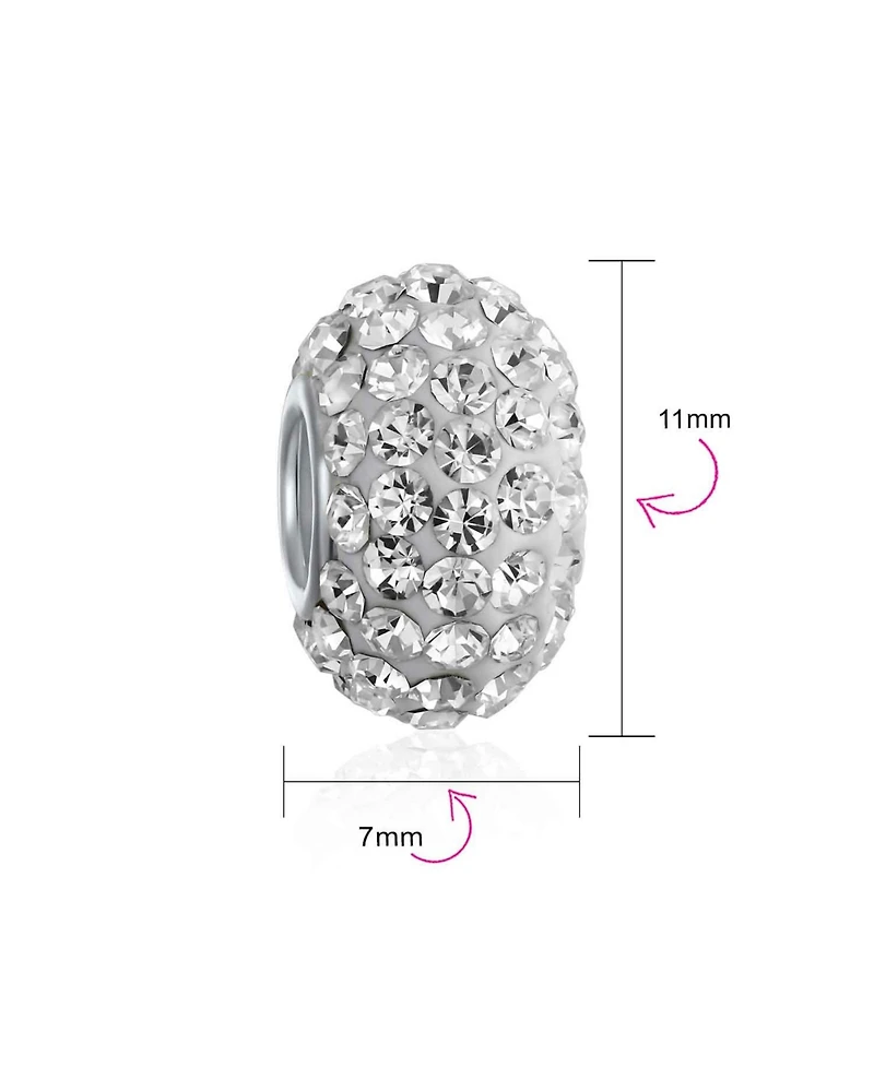 Bling Jewelry Set of 4 White Crystal Spacer Charm Bead .925 Sterling Silver Core