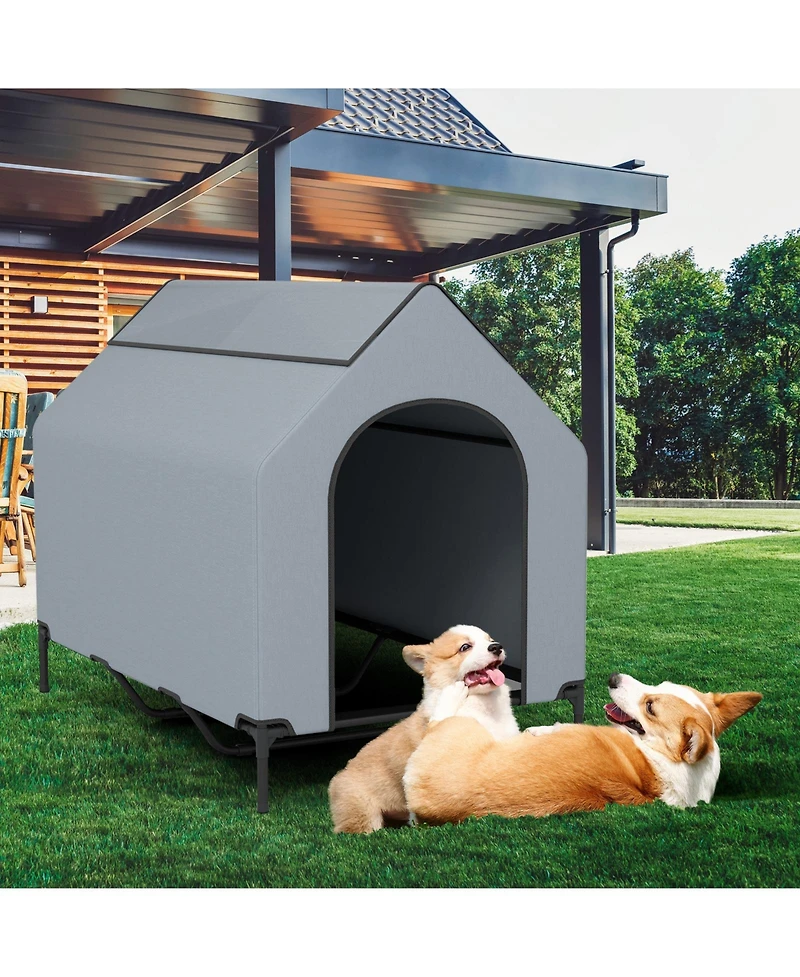 Elevated Pet House for Outdoors with Ventilated Windows – Waterproof and Comfortable Pet Shelter