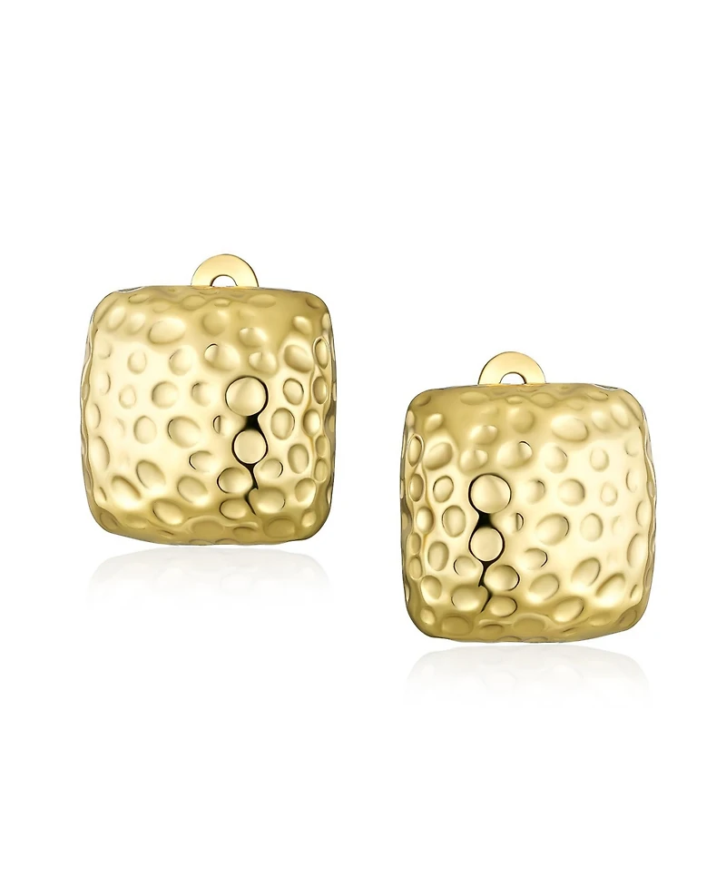 Bling Jewelry Geometric Hammered Square Clip-On Earrings for Non-Pierced Ears Silver Gold