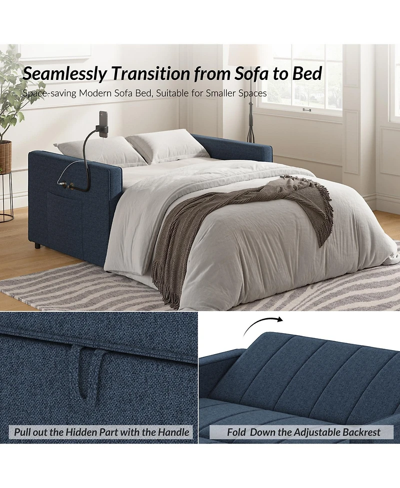 Duncan Modern Channel Tufted Upholstered Sleeper Sofa With Built-In Usb Port