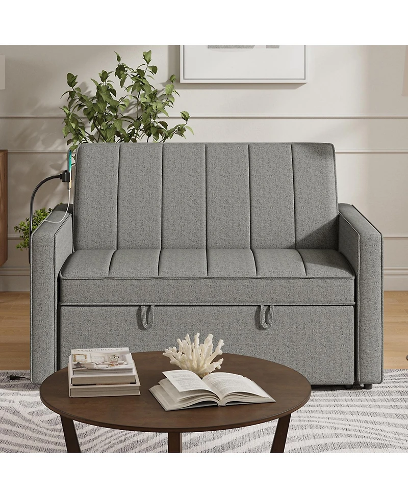 Duncan Modern Channel Tufted Upholstered Sleeper Sofa With Built-In Usb Port