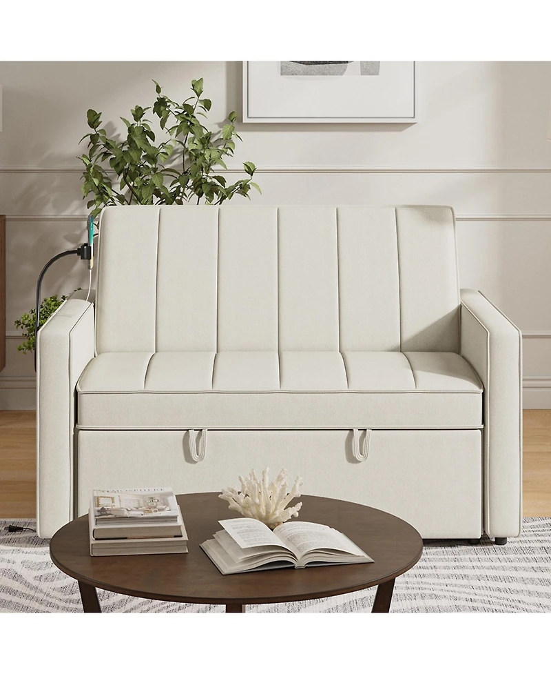 Duncan Modern Channel Tufted Upholstered Sleeper Sofa With Built-In Usb Port