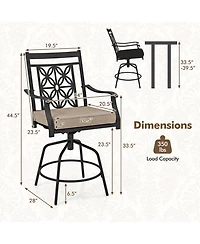 Outdoor 360°Swivel Bar Stools Set of 4 with Seat Cushions High Back & Armrests