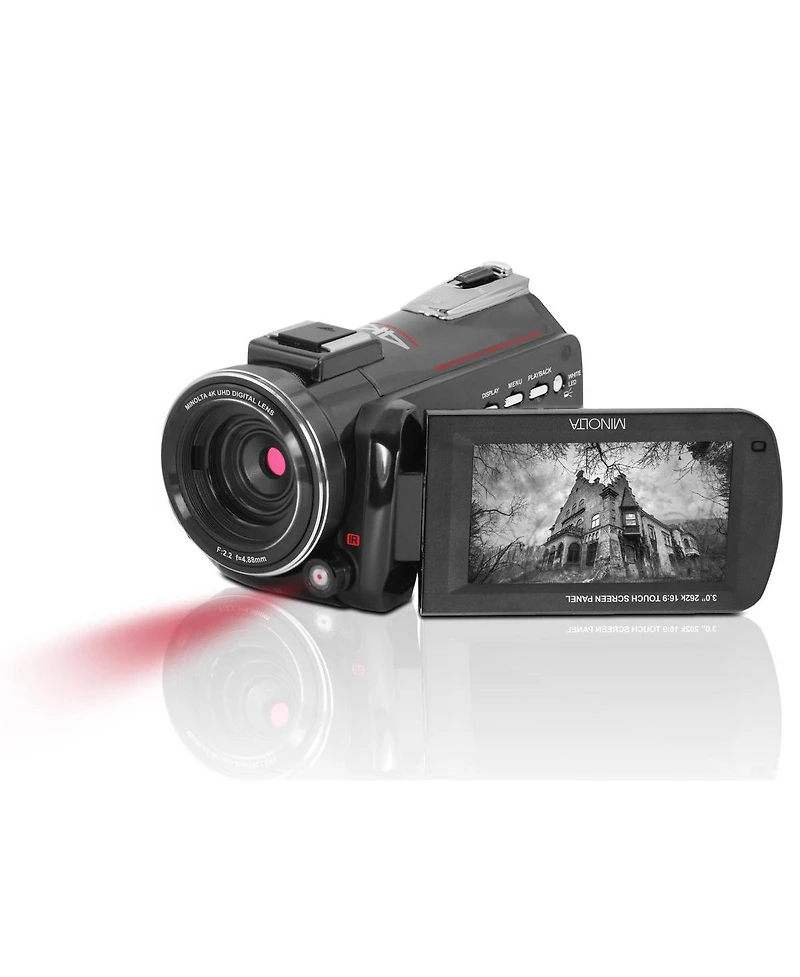 Minolta MN4K40NV 4K Ultra Hd 30MP 3" Touchscreen Night Vision Camcorder with Led Light, Black