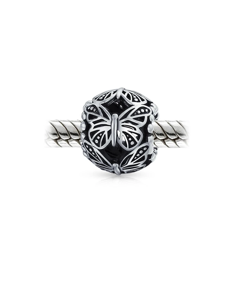Bling Jewelry Set of 2 Garden Insect Filigree Butterfly Charm Bead Sterling Silver