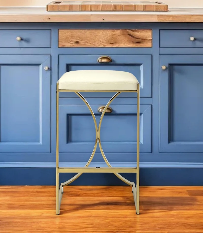 Faux Leather and Iron Backless Counter Height Bar Chair for Kitchen or Bar