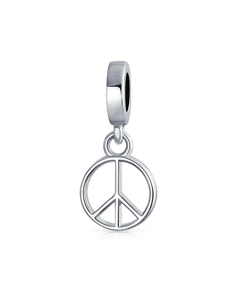 Bling Jewelry Set of 2 Inspirational World Peace Sign & Dove Dangle Charm Bead Sterling Silver
