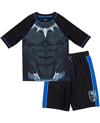 Avengers Boys Black Panther Upf 50+ Rash Guard and Swim Trunks Outfit Set