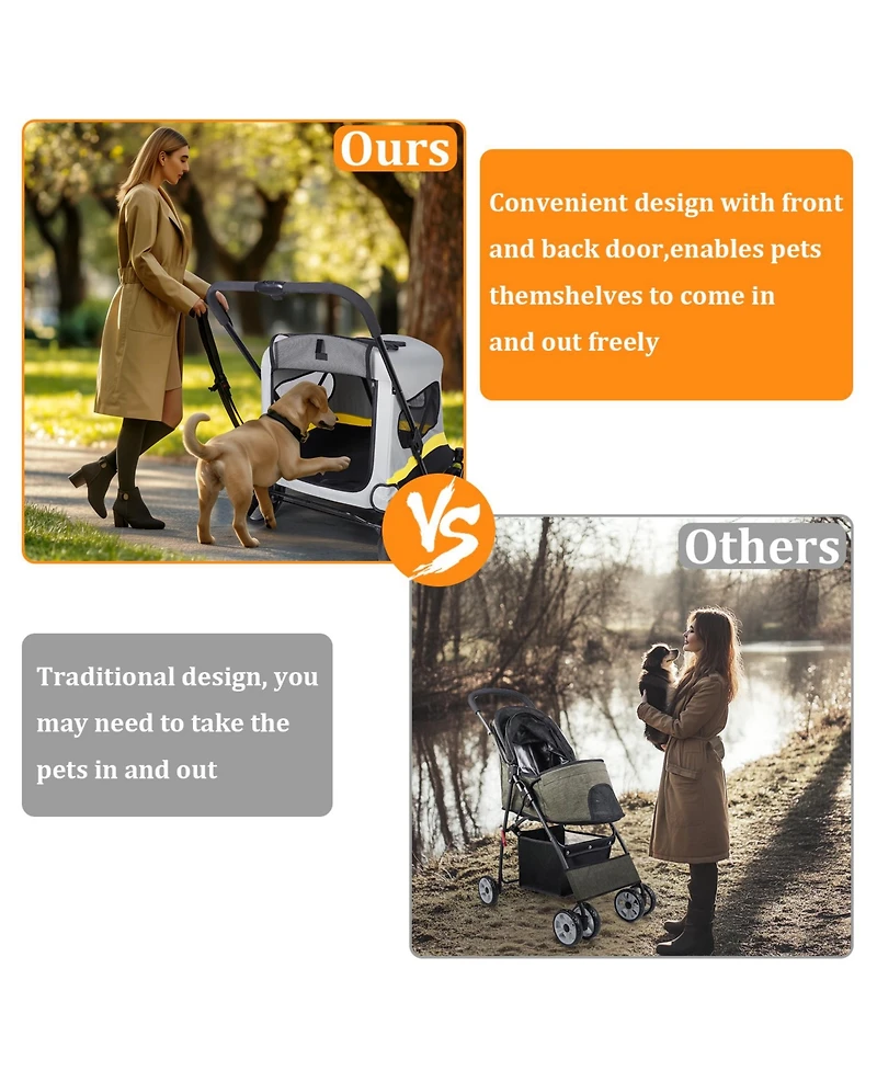 Bingopaw 4 Wheel Medium-Large Dog Stroller With 3 Zipper Doors