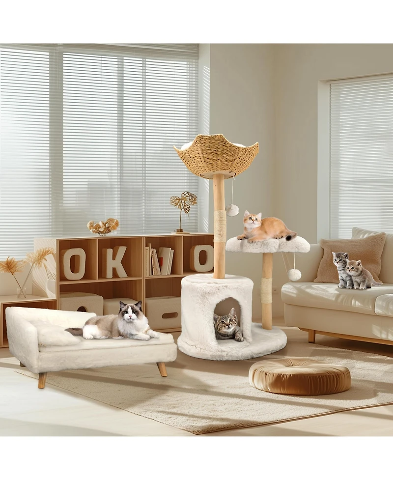 Bingopaw Solid Wood Cat Tree Tower for Indoor Cats With Soft Cushions