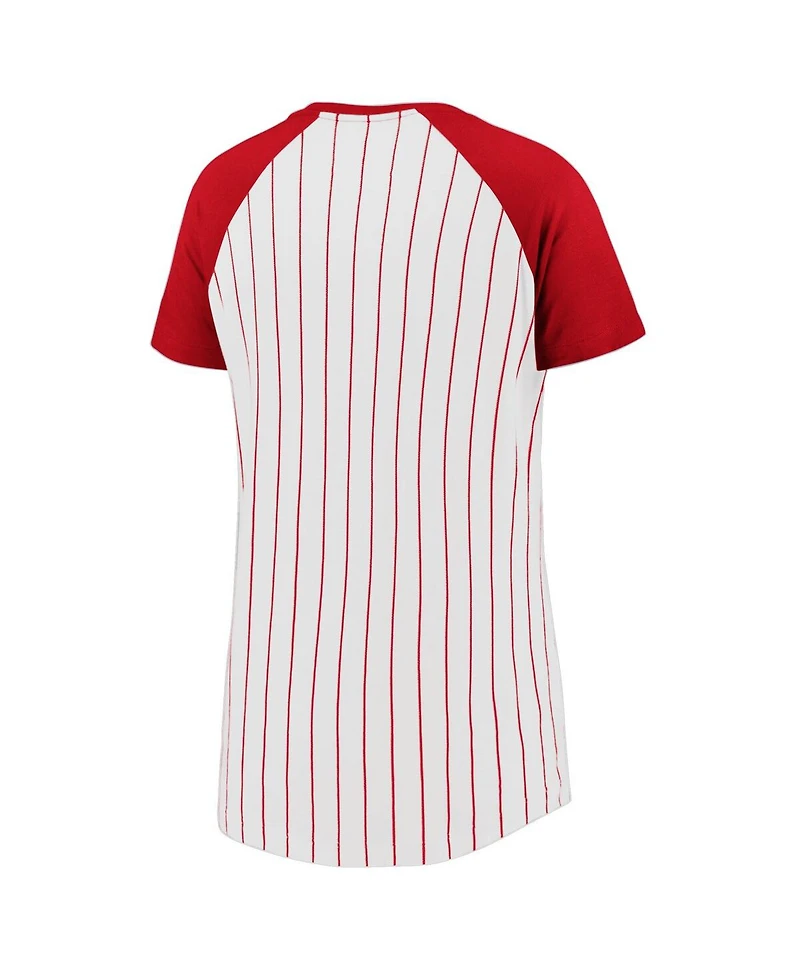 Fanatics Women's White St. Louis Cardinals Cooperstown Collection Iconic Pinstripe Raglan Scoop Neck T-Shirt