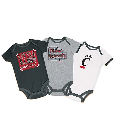 Champion Baby Boys and Girls Black/Gray/White Cincinnati Bearcats Bodysuit Set 3-Pack