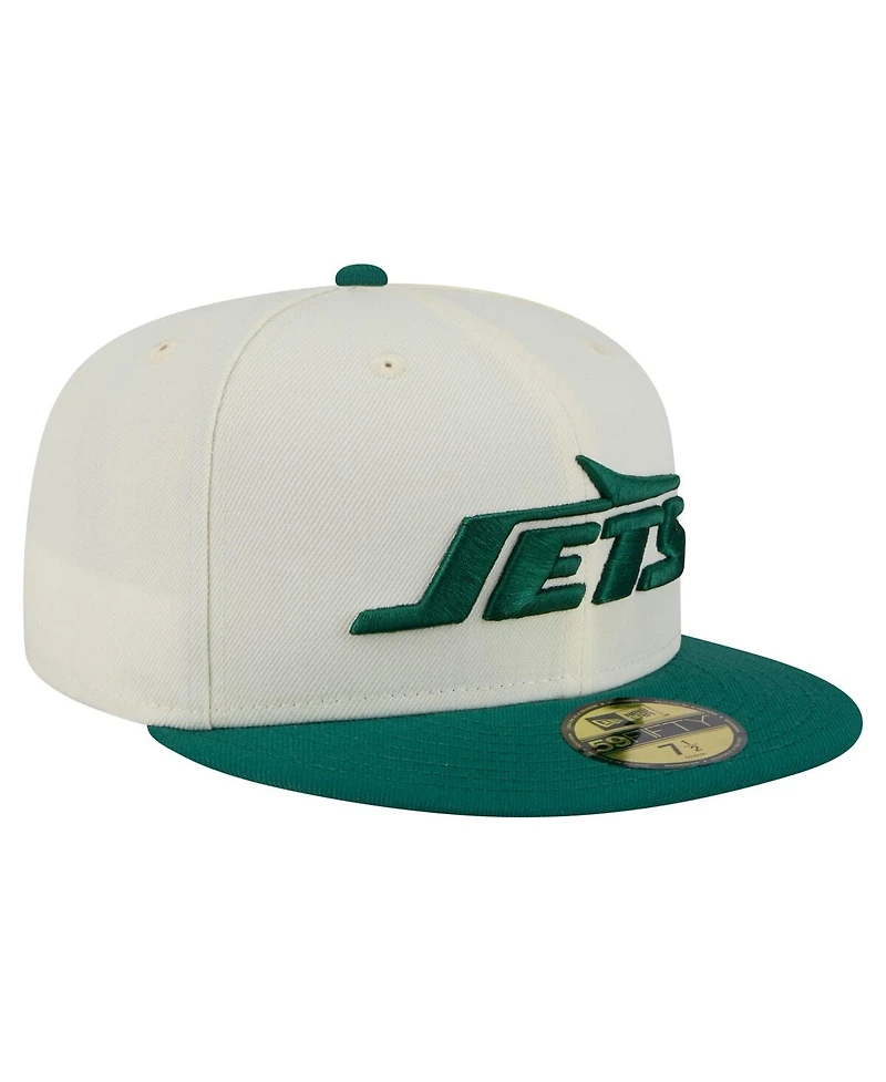 New Era Men's White/Green New York Jets Main 59FIFTY Fitted Hat