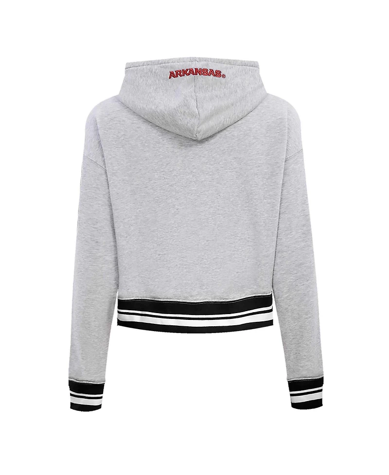 Pro Standard Women's Heather Gray Arkansas Razorbacks Script Tail Fleece Cropped Pullover Hoodie