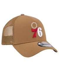 New Era Men's Tan Philadelphia 76ers 9FORTY A-Frame Trucker Adjustable Hat