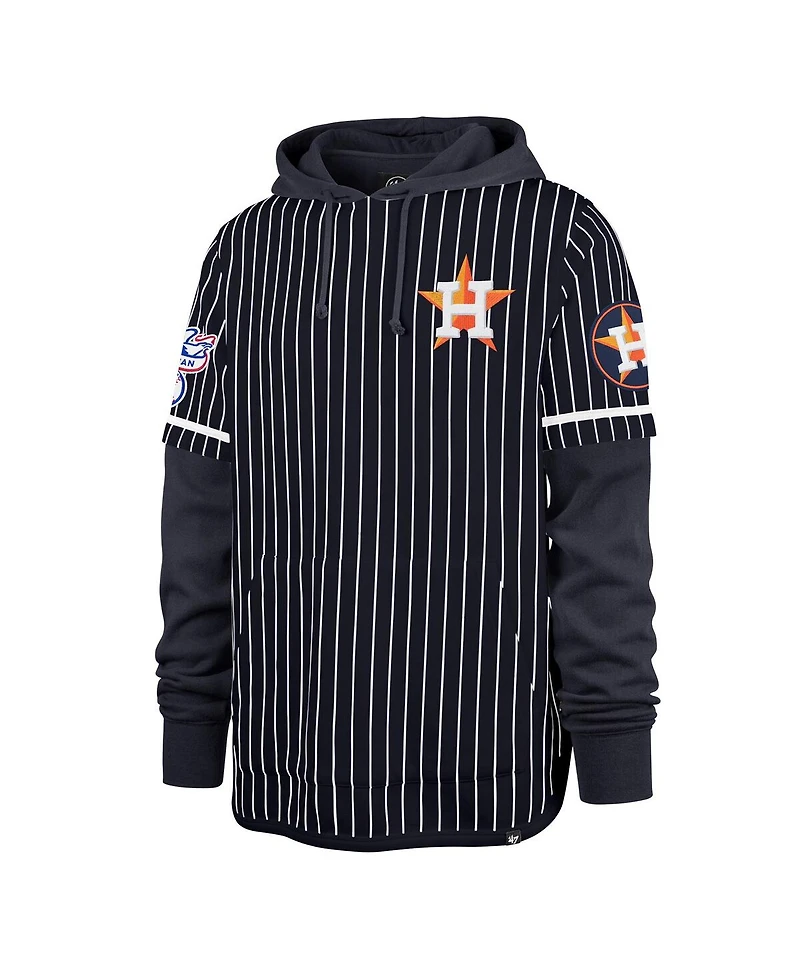 '47 Brand Men's Navy Houston Astros Pinstripe Double Header Pullover Hoodie