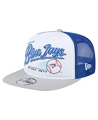 New Era Men's White/Gray Toronto Blue Jays Retro Script Trucker 9FIFTY Snapback Hat