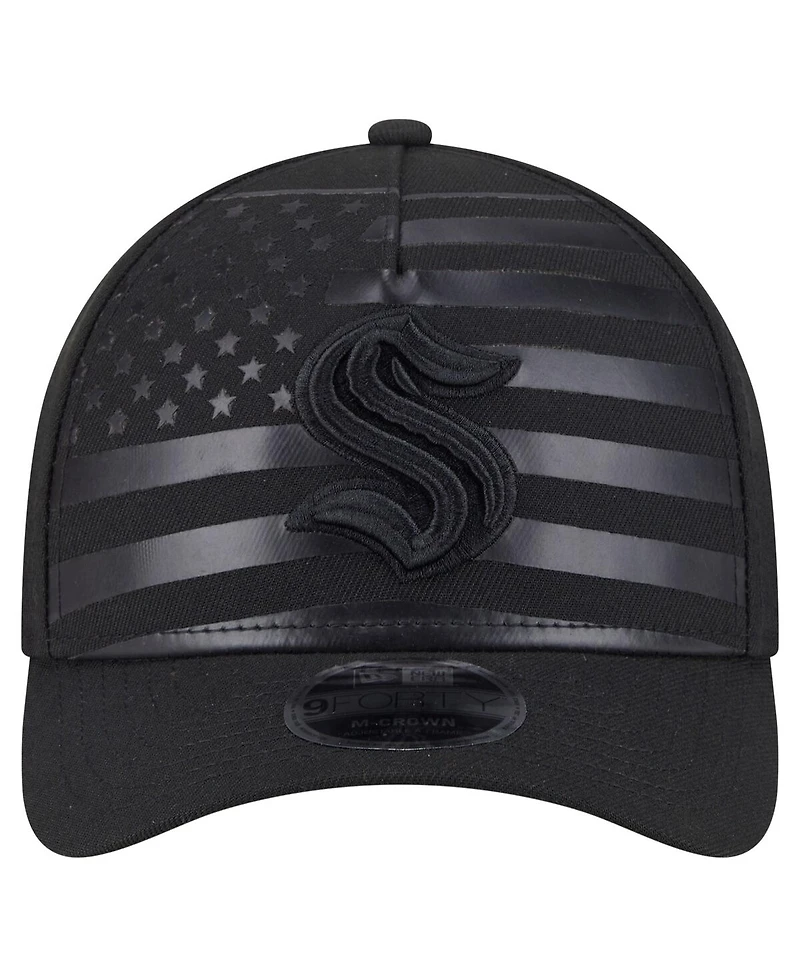 New Era Men's Black Seattle Kraken Game Day Stealth Flag 9FORTY A-Frame Adjustable Hat