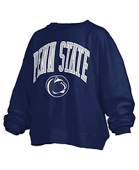 Pressbox Women's Navy Penn State Nittany Lions Janise Arch Over Logo Waist Length Oversized Pullover Sweatshirt