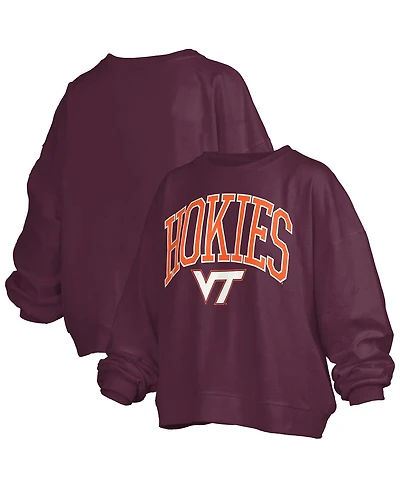 Pressbox Women's Maroon Virginia Tech Hokies Janise Arch Over Logo Waist Length Oversized Pullover Sweatshirt