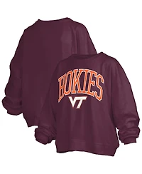 Pressbox Women's Maroon Virginia Tech Hokies Janise Arch Over Logo Waist Length Oversized Pullover Sweatshirt