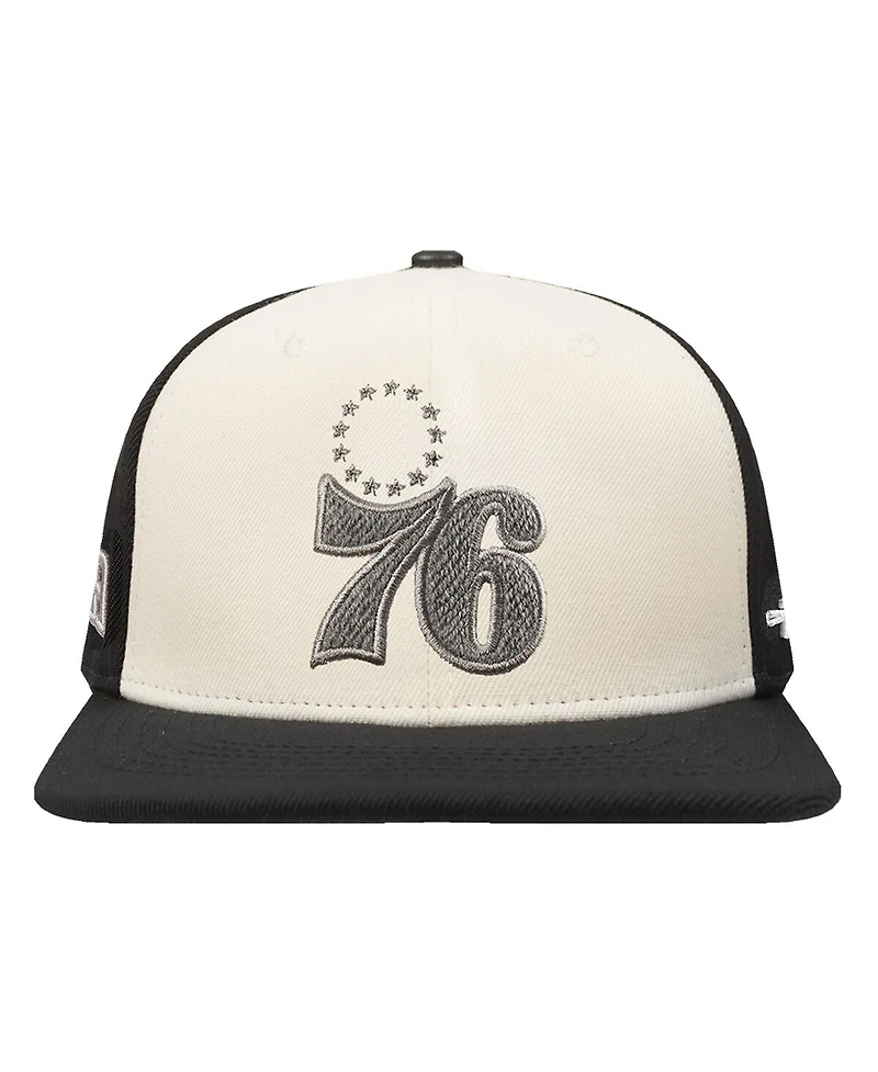 Pro Standard Men's Cream/Black Philadelphia 76ers French Terry Snapback Hat