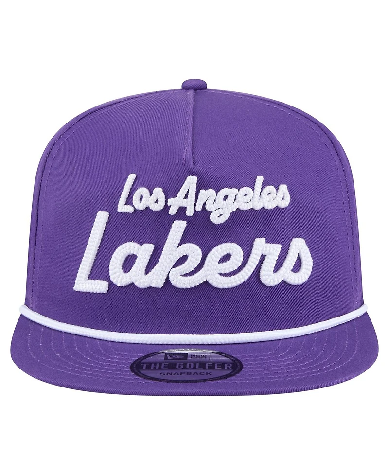 New Era Men's Purple Los Angeles Lakers Team Text Golfer Snapback Hat