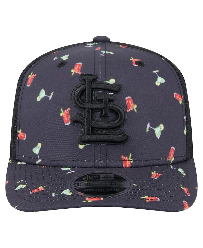 New Era Men's Black St. Louis Cardinals Adventure Drinks Pattern 9SEVENTY Stretch-Snap Hat