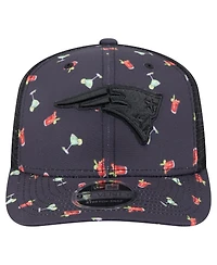 New Era Men's Navy/Black New England Patriots Adventure Drinks Pattern 9SEVENTY Stretch-Snap Hat