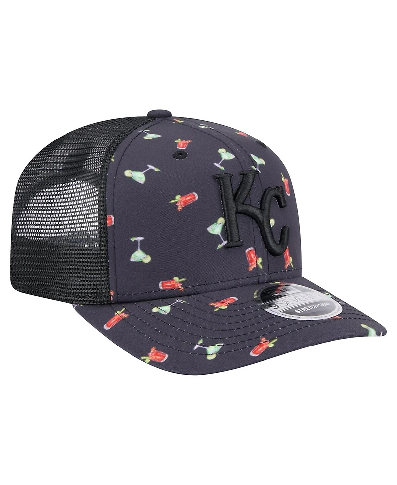 New Era Men's Black Kansas City Royals Adventure Drinks Pattern 9SEVENTY Stretch-Snap Hat