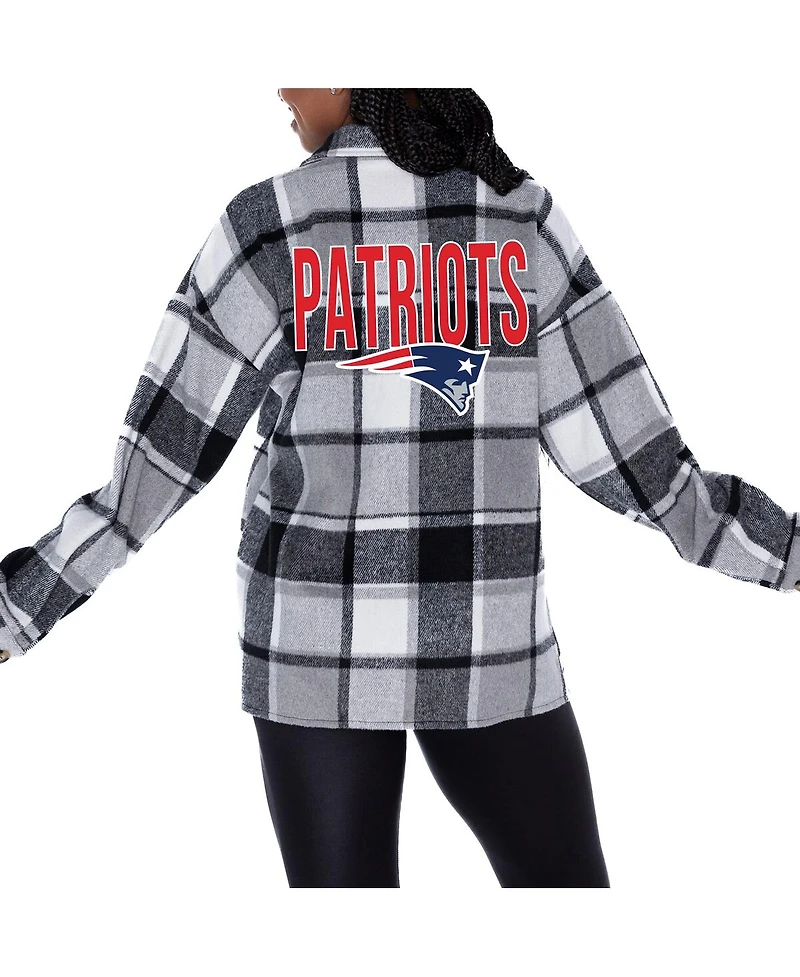 Gameday Couture Women's Gray New England Patriots Fieldside Fun Plaid Button-Up Overshirt