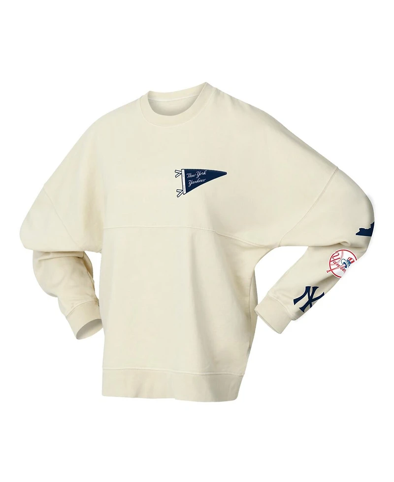 Fanatics Women's Tan New York Yankees Pennant Flag Branded Fleece Pullover Sweatshirt