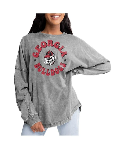 Gameday Couture Women's Gray Georgia Bulldogs Playing Around Faded Wash Oversized Long Sleeve T-Shirt