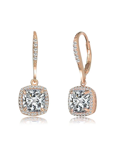 Sterling Silver with Clear Round and Radiant Cubic Zirconia Drop Earrings