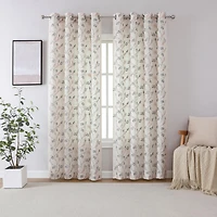 Kate Aurora 1 Piece Vanessa Floral Embroidered Linen Blend Semi Sheer Grommet Window Curtain Panel
