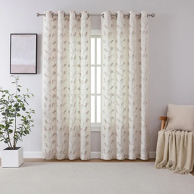Kate Aurora 1 Piece Vanessa Floral Embroidered Linen Blend Semi Sheer Grommet Window Curtain Panel