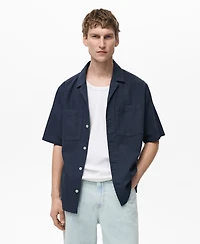 Mango Men's Cotton Check Seersucker Shirt