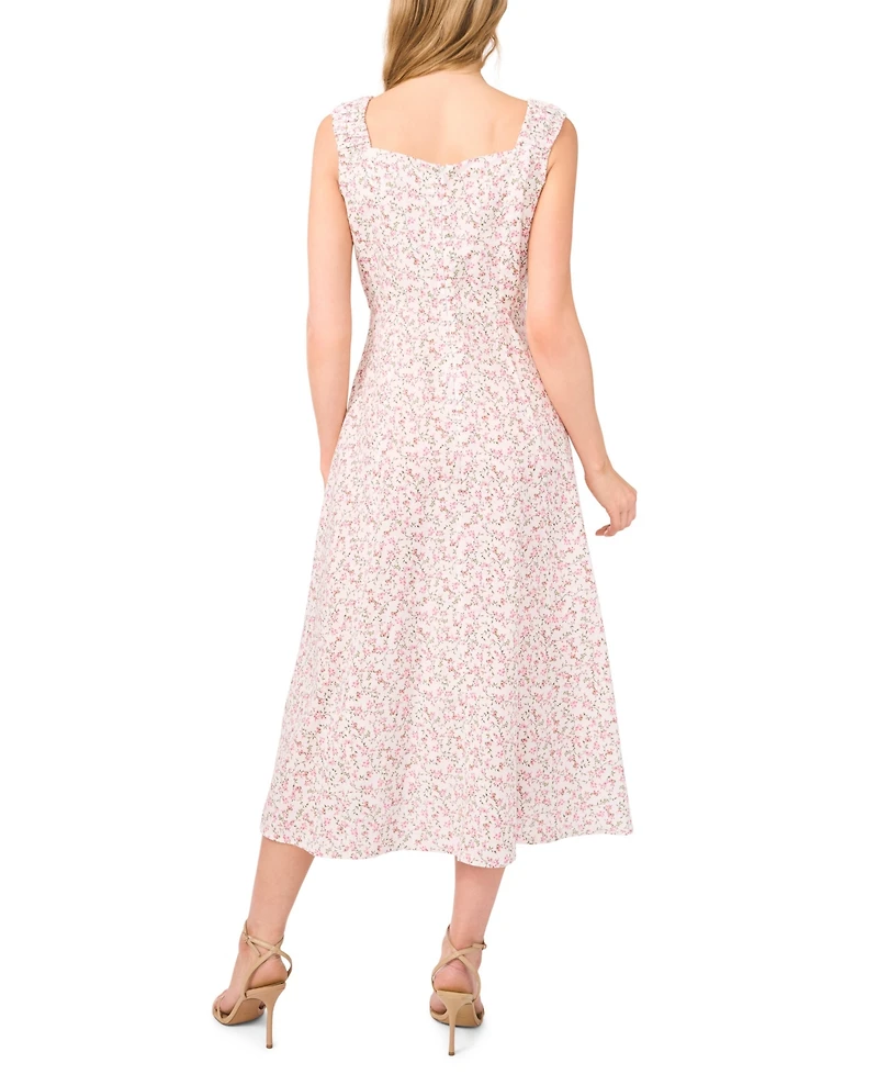 CeCe Women's Ruched Strap Square Neck Midi Dress