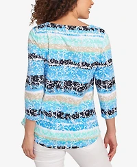 Ruby Rd. Petite Watercolor Floral Stripe Top