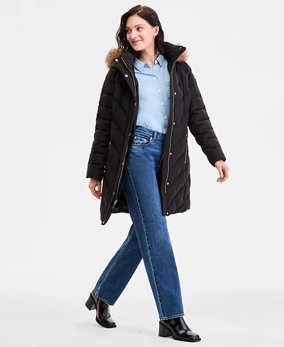Michael Kors Women's Faux-Fur-Trim Hooded Puffer Coat, Exclusively at Macy's