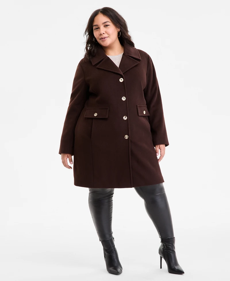 Michael Kors Plus Collared Button-Front Coat, Exclusively at Macy's