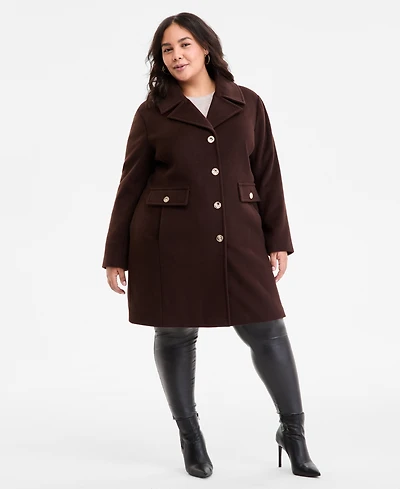 Michael Kors Plus Collared Button-Front Coat, Exclusively at Macy's