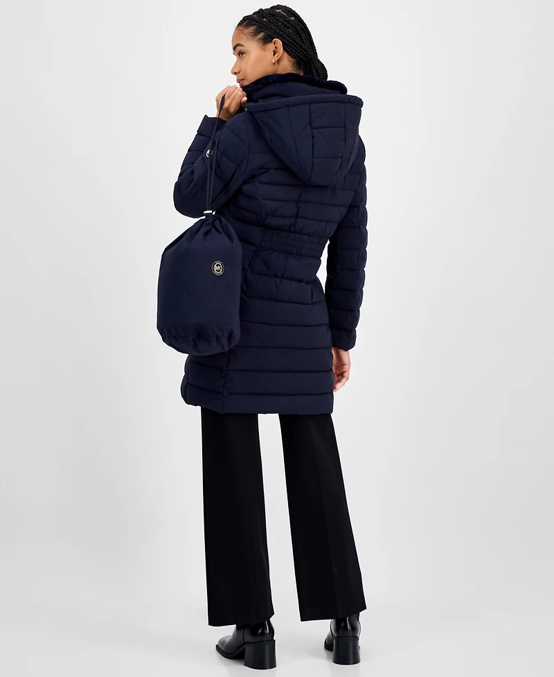 Michael Kors Petite Faux-Fur-Collar Hooded Packable Puffer Coat